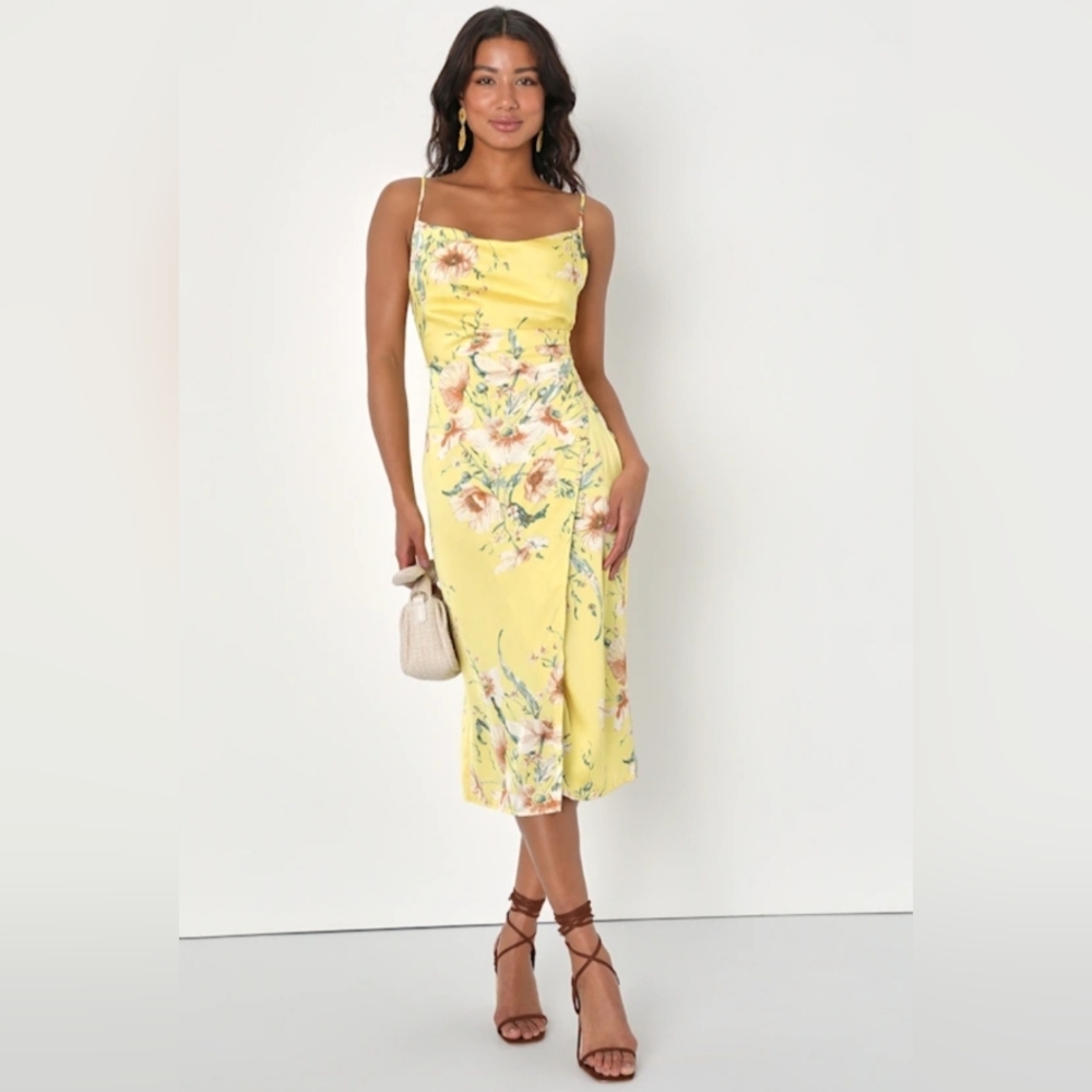 Lulu's Yellow Floral Slip Midi Dress